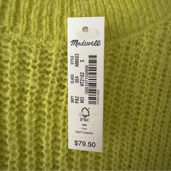 Madewell Alpaca Blend Neon Green Yellow Women's Sweater crew neck long sleeve S - Picture 6 of 9